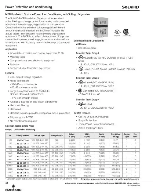 SolaHD MCR硬连接系列产品说明说明书