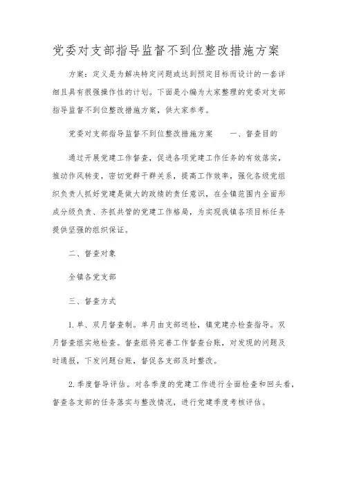 党委对支部指导监督不到位整改措施方案