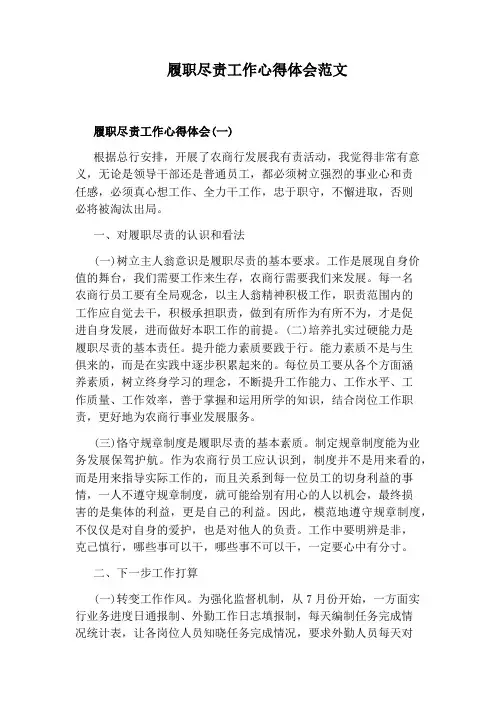 履职尽责工作心得体会范文