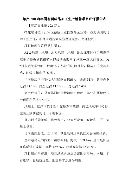 年产500吨半固态调味品加工生产销售项目环评报告表.doc