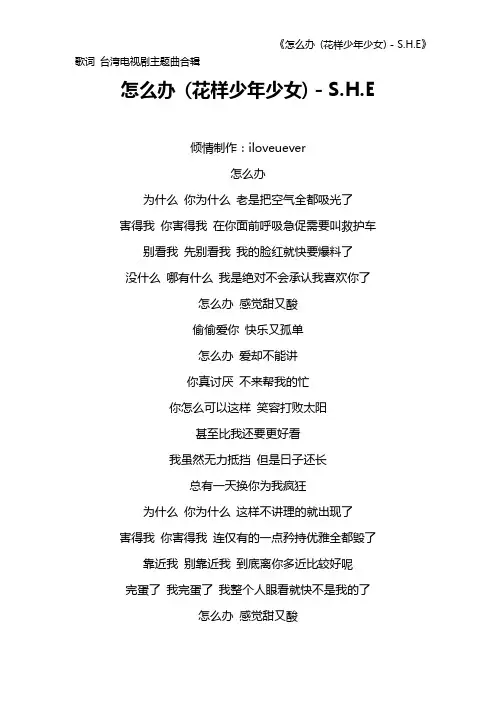 《怎么办 (花样少年少女) - S.H.E》歌词 台湾电视剧主题曲合辑