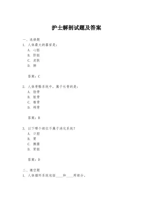 护士解剖试题及答案