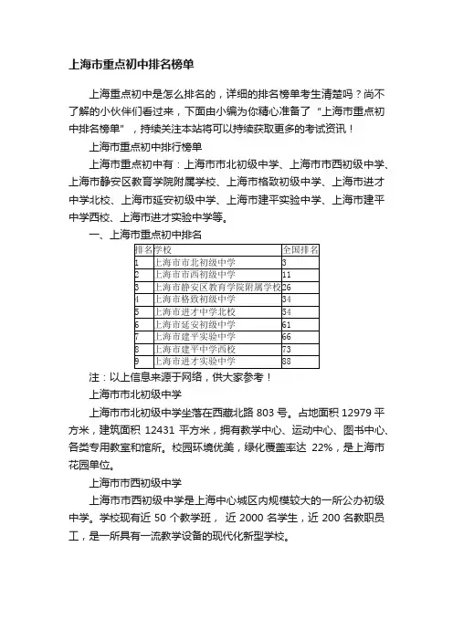 上海市重点初中排名榜单