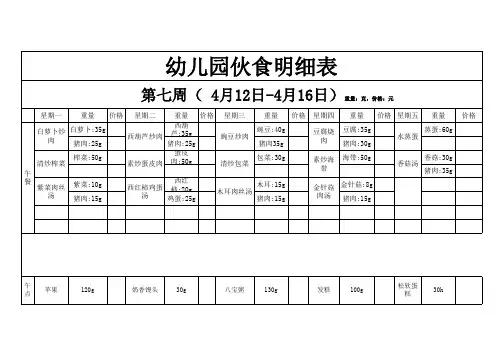 幼儿园伙食明细表(秋季)