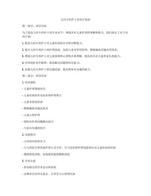 儿科专科护士培训计划表