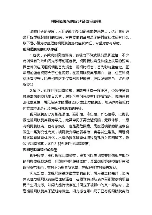 视网膜脱落的症状及体征表现
