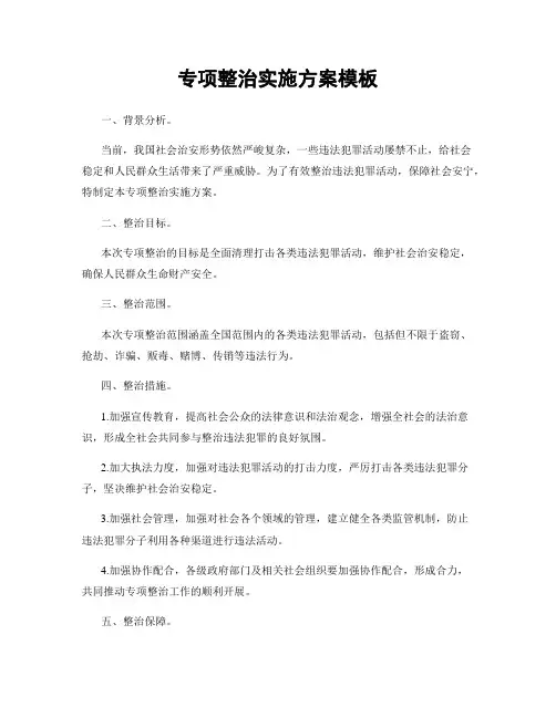 专项整治实施方案模板