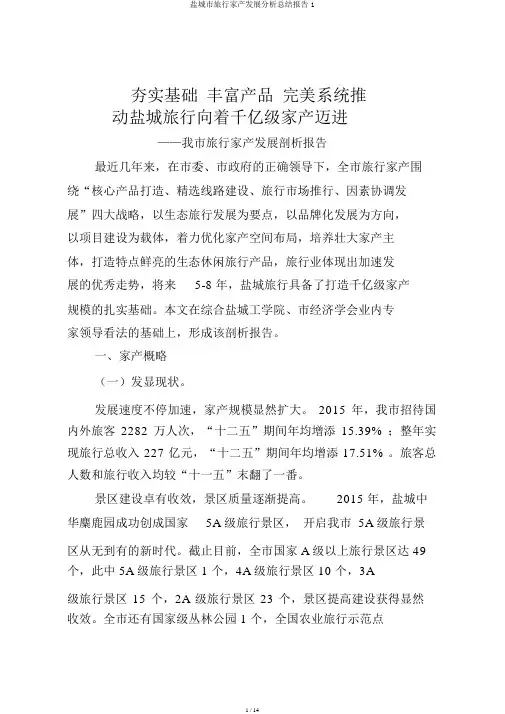 盐城市旅游产业发展解析总结报告1