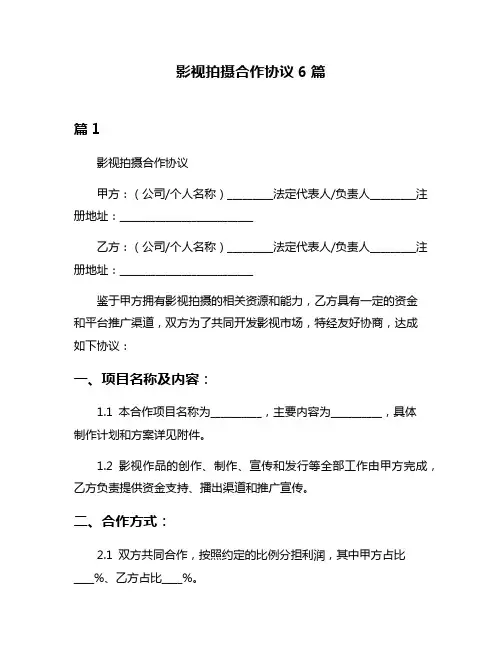 影视拍摄合作协议6篇
