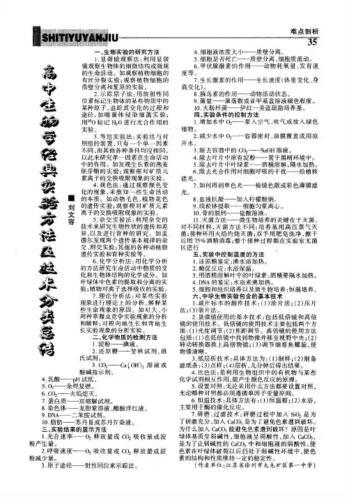 高中生物学经典实验方法及技术分类总结