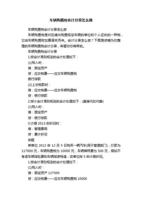 车辆购置税会计分录怎么做