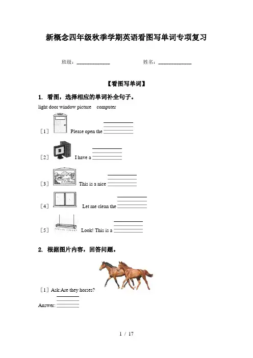 新概念四年级秋季学期英语看图写单词专项复习