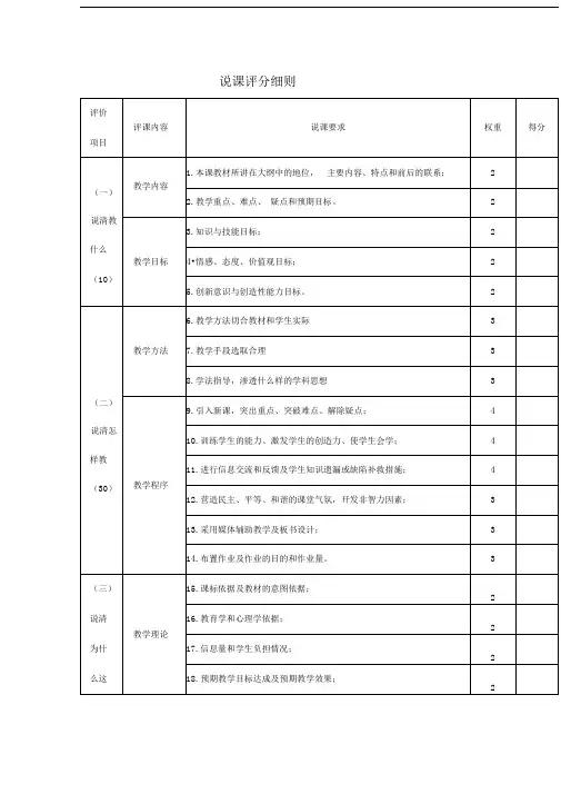 说课评分细则