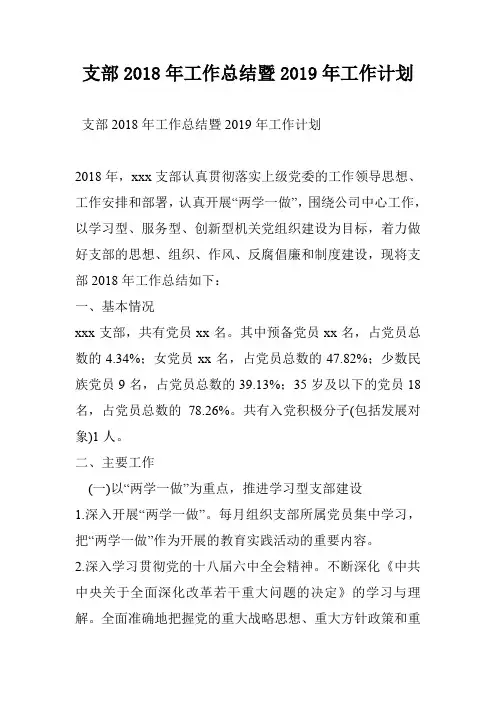 支部2018年工作总结暨2019年工作计划