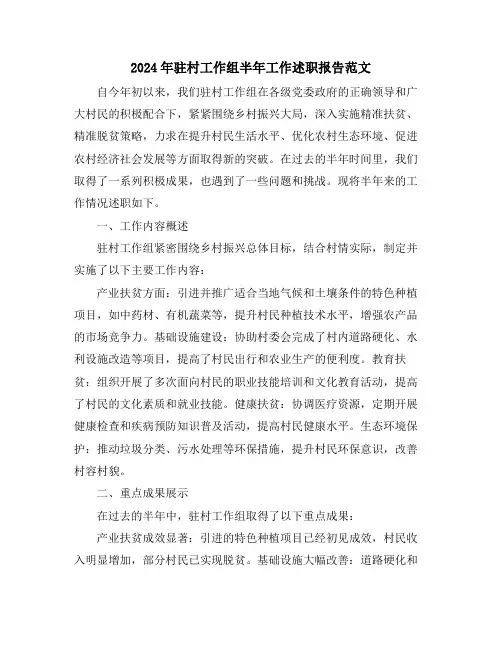 2024年驻村工作组半年工作述职报告范文