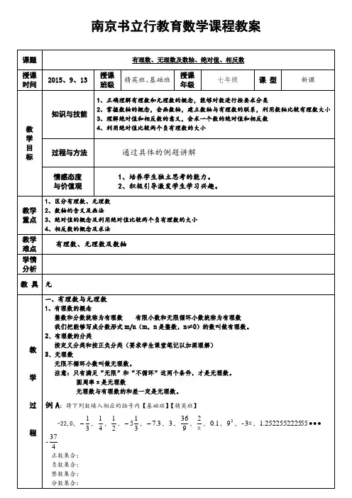 有理数、无理数及数轴、绝对值、相反数》 【叶云凌】