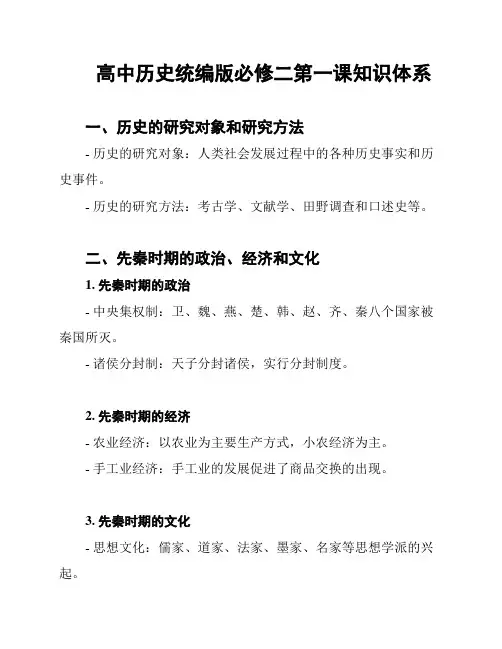 高中历史统编版必修二第一课知识体系