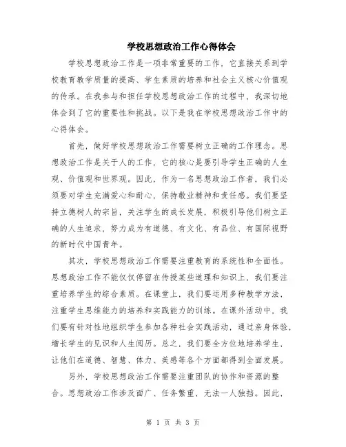 学校思想政治工作心得体会