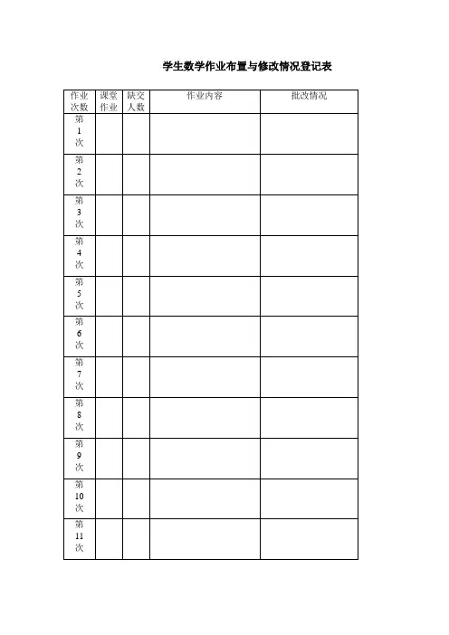 数学作业批改记录登记表