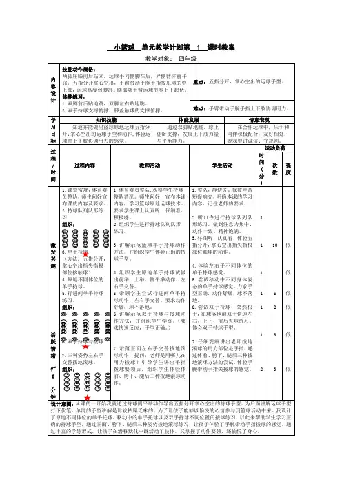 小篮球  单元教学计划第  1  课时教案