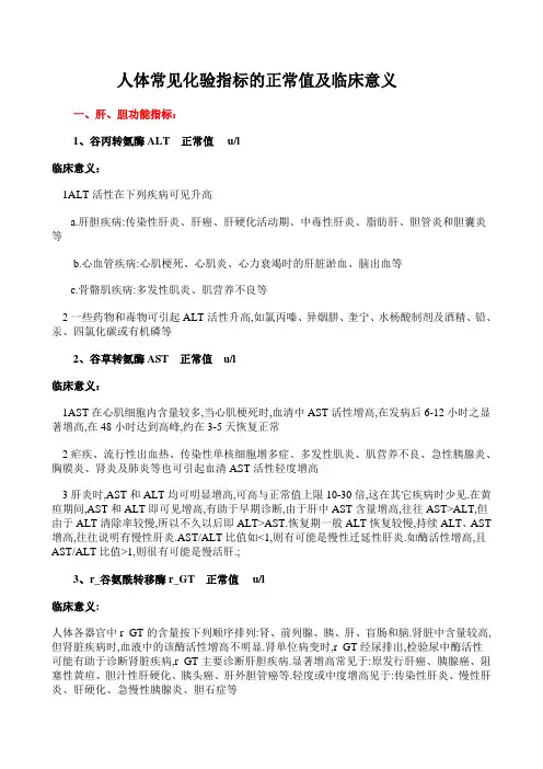 人体常见化验指标的正常值及临床意义