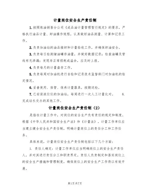 计量岗位安全生产责任制（5篇）