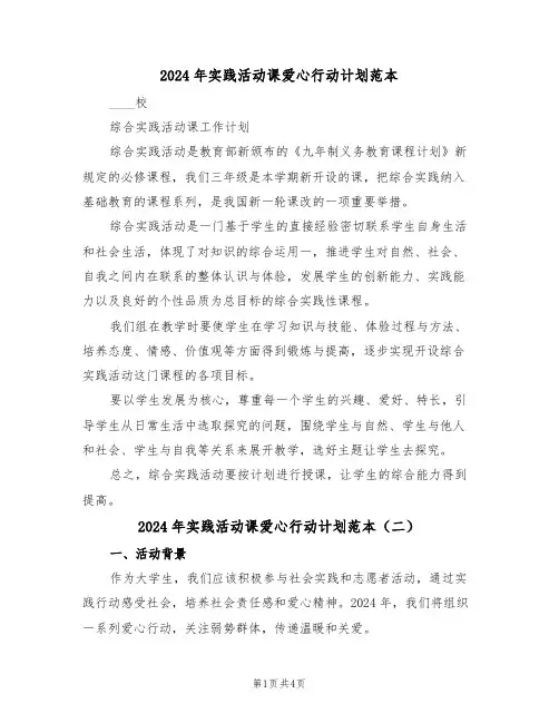 2024年实践活动课爱心行动计划范本（二篇）