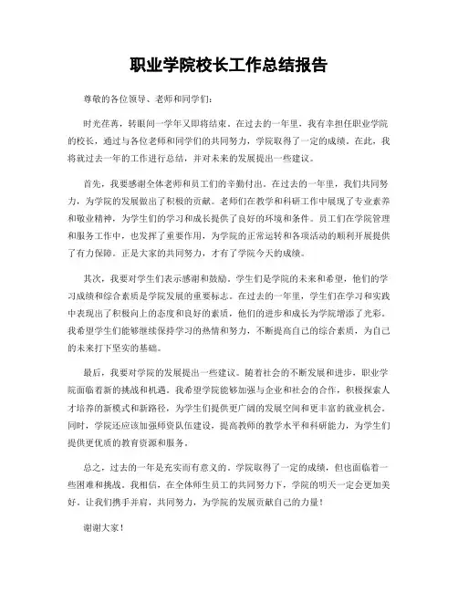 职业学院校长工作总结报告