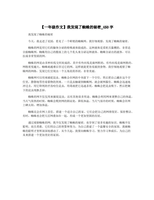 【一年级作文】我发现了蜘蛛的秘密_450字