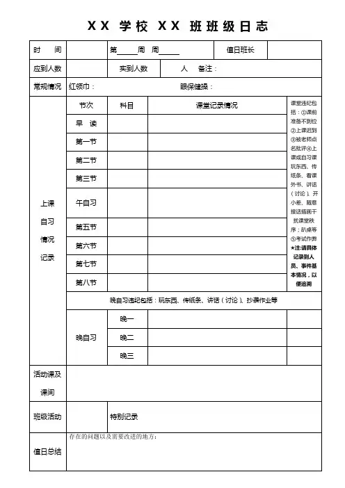 班级日志模板——班级日常事务记录