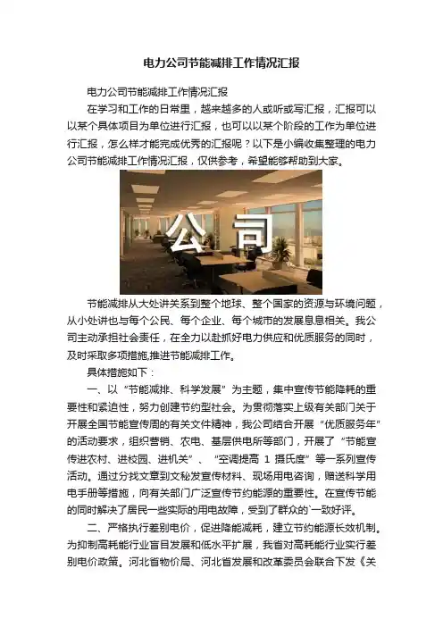 电力公司节能减排工作情况汇报