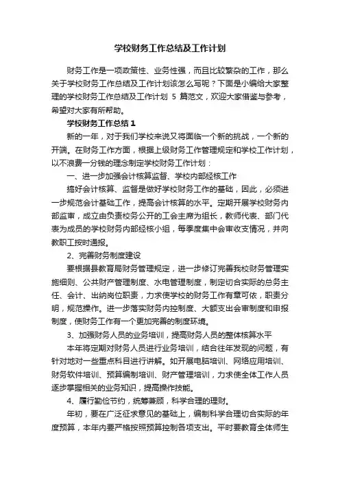 学校财务工作总结及工作计划5篇范文