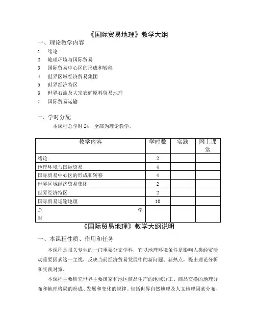 《国际贸易地理》教学大纲
