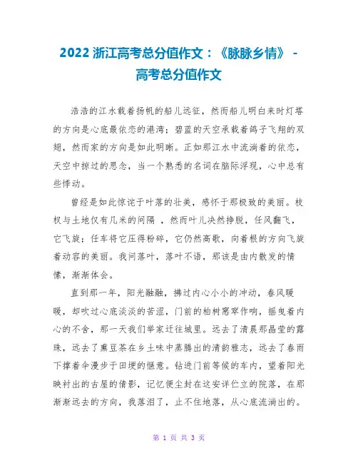 2022浙江高考满分作文：《脉脉乡情》