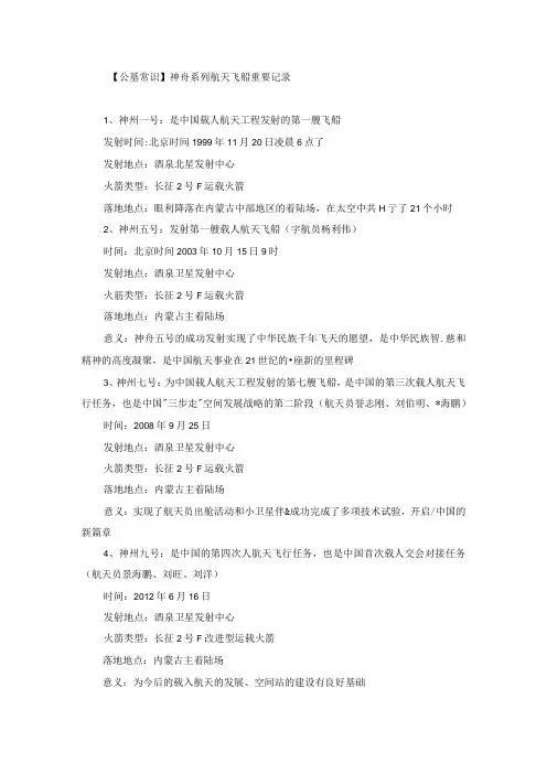 【公基常识】神舟系列航天飞船重要记录(1).docx
