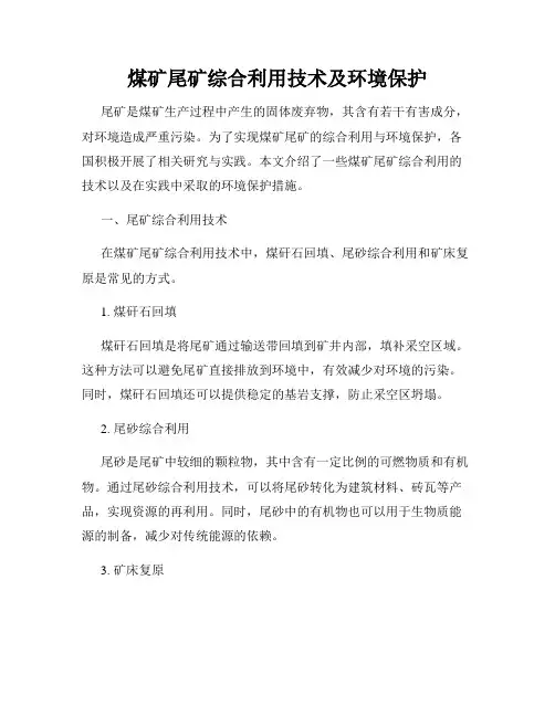 煤矿尾矿综合利用技术及环境保护