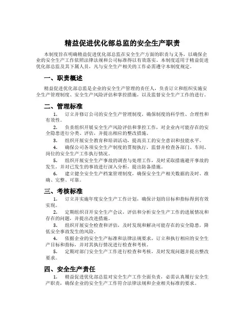 精益促进优化部总监的安全生产职责