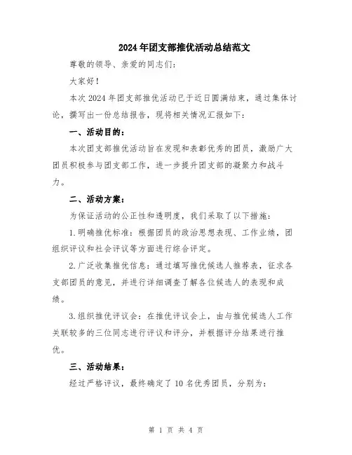 2024年团支部推优活动总结范文