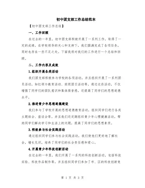 初中团支部工作总结范本