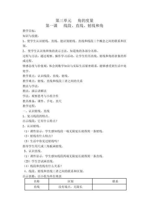 小学人教版四年级数学上册第三单元角的度量