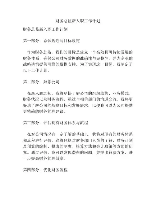 财务总监新入职工作计划