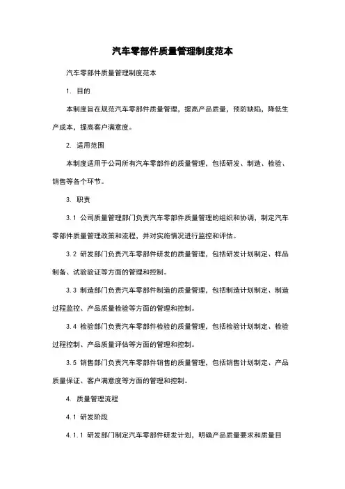 汽车零部件质量管理制度范本