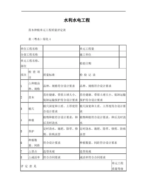 表(粤水)绿化4 苗木种植单元工程质量评定表