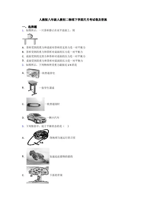 人教版八年级人教初二物理下学期月月考试卷及答案