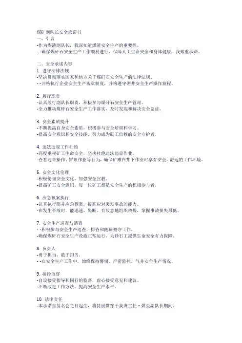 煤矿副队长安全承诺书