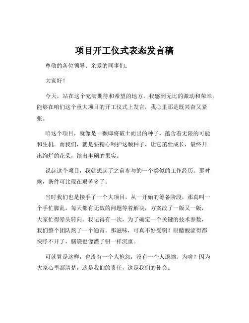项目开工仪式表态发言稿