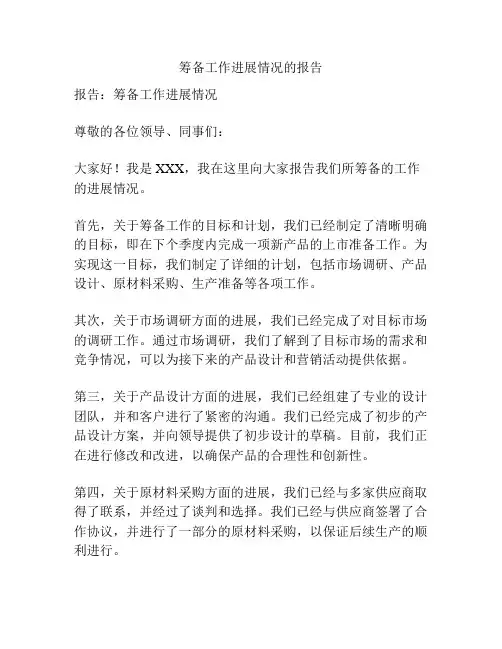 筹备工作进展情况的报告