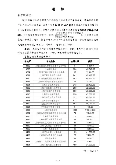 2012年毕业生领照通知