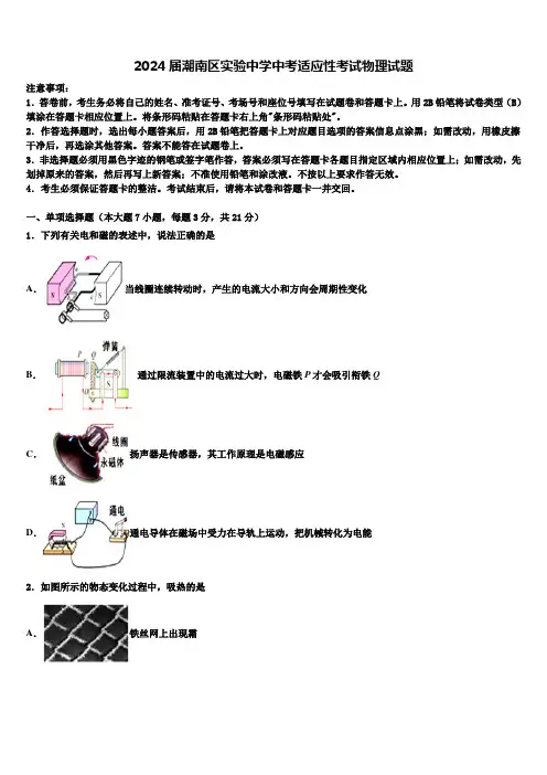 2024届潮南区实验中学中考适应性考试物理试题含解析