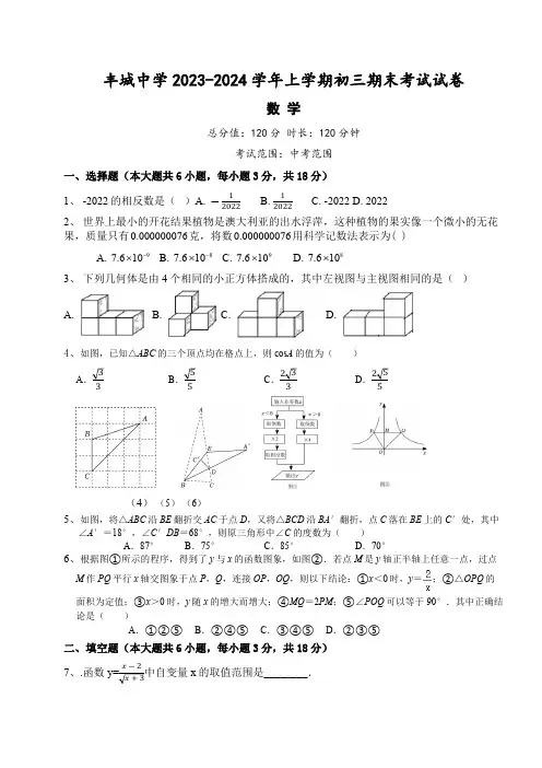 2023-2024学年江西省宜春市丰城中学九年级(上)期末数学试卷(含答案及部分解析)